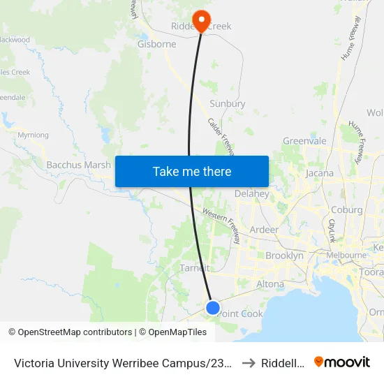 Victoria University Werribee Campus/235 Hoppers Lane to Riddells Creek map