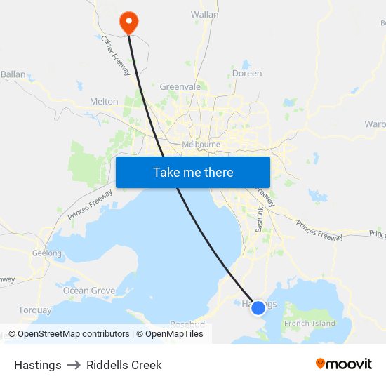 Hastings to Riddells Creek map