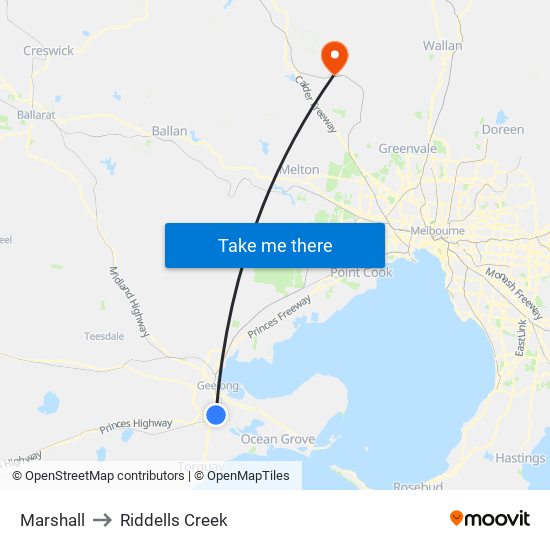 Marshall to Riddells Creek map