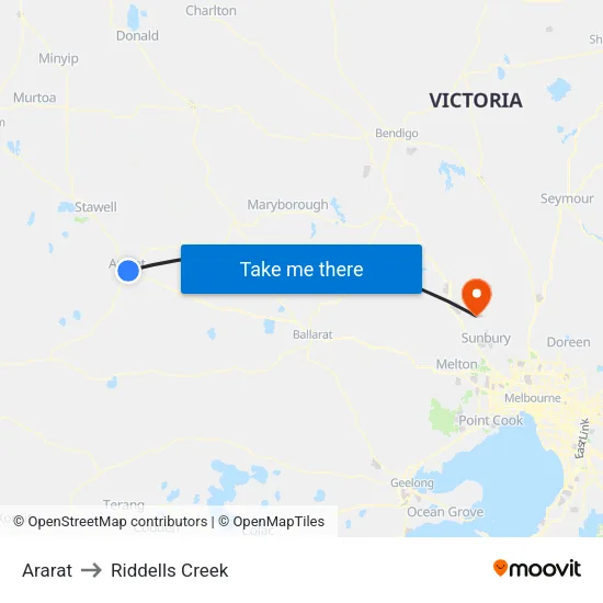 Ararat to Riddells Creek map