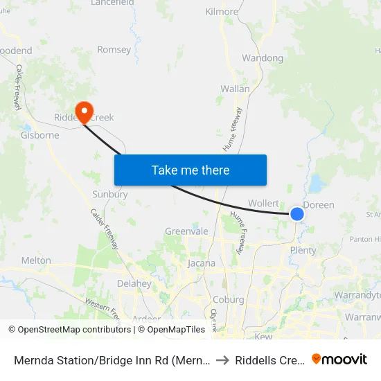 Mernda Station/Bridge Inn Rd to Riddells Creek map