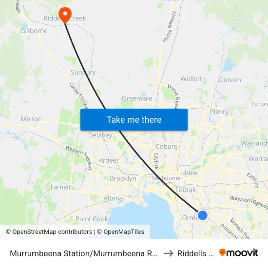 Murrumbeena Station/Murrumbeena Rd to Riddells Creek map