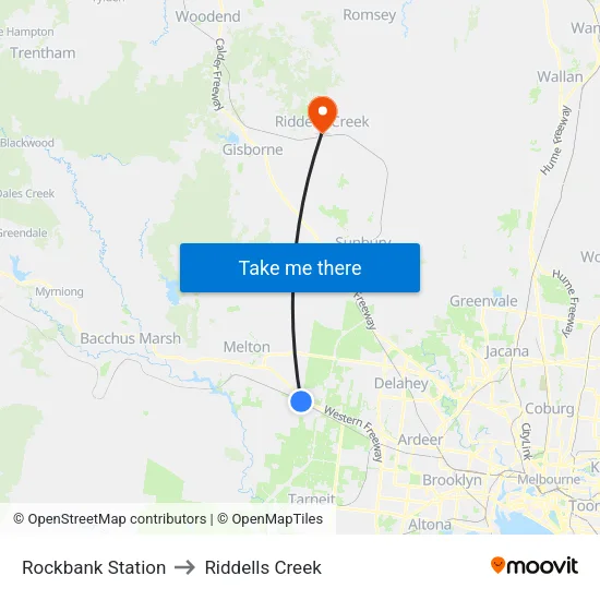 Rockbank Station to Riddells Creek map