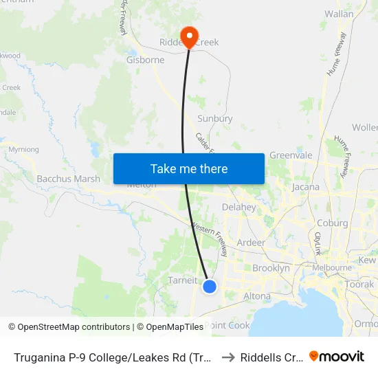 Truganina P-9 College/Leakes Rd to Riddells Creek map