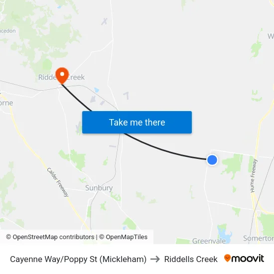 Cayenne Way/Poppy St to Riddells Creek map