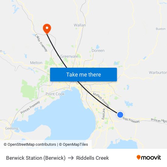 Berwick Station (Berwick) to Riddells Creek map