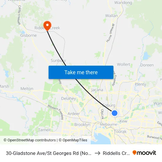 Gladstone Ave/St Georges Rd #30 to Riddells Creek map