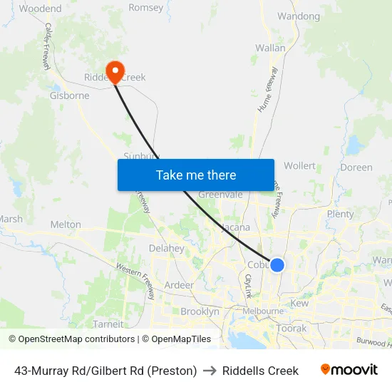 Murray Rd/Gilbert Rd #43 to Riddells Creek map