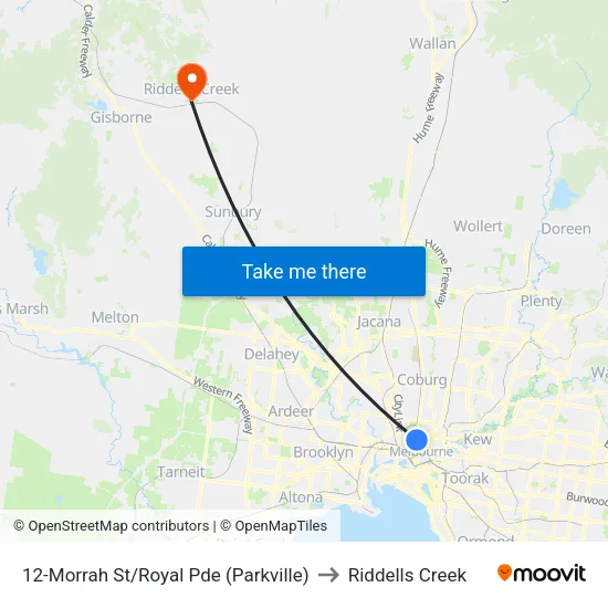 Morrah St/Royal Pde #12 to Riddells Creek map