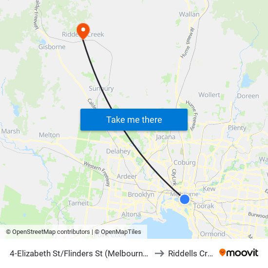 4-Elizabeth St/Flinders St (Melbourne City) to Riddells Creek map