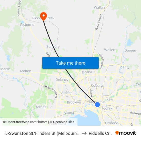 5-Swanston St/Flinders St (Melbourne City) to Riddells Creek map