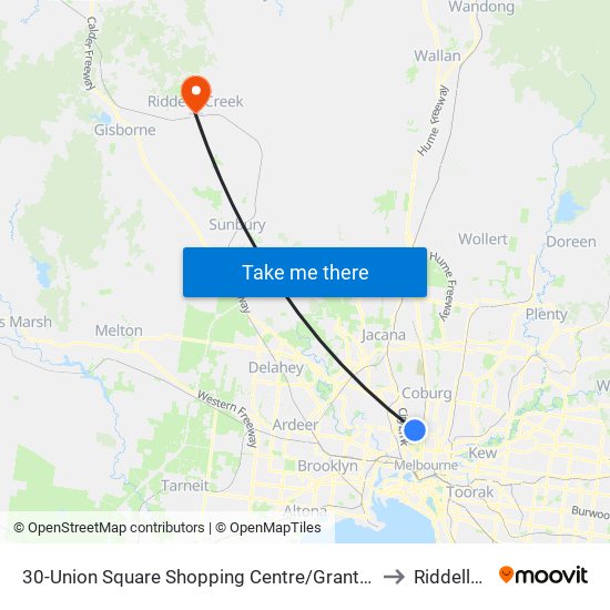 30-Union Square Shopping Centre/Grantham St (Brunswick West) to Riddells Creek map