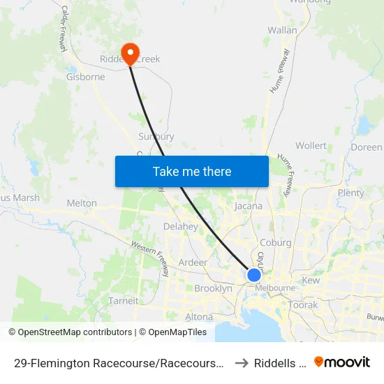 Flemington Racecourse/Racecourse Rd #29 to Riddells Creek map