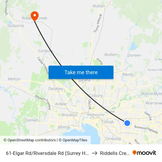 Elgar Rd/Riversdale Rd #61 to Riddells Creek map