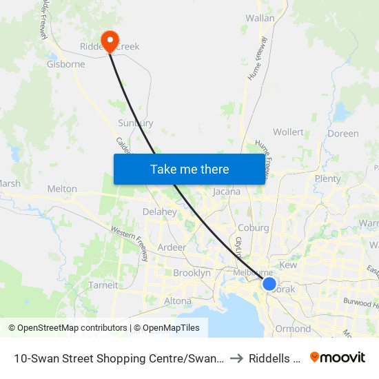 10-Swan Street Shopping Centre/Swan St (Richmond) to Riddells Creek map