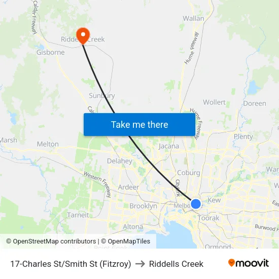 Charles St/Smith St #17 to Riddells Creek map