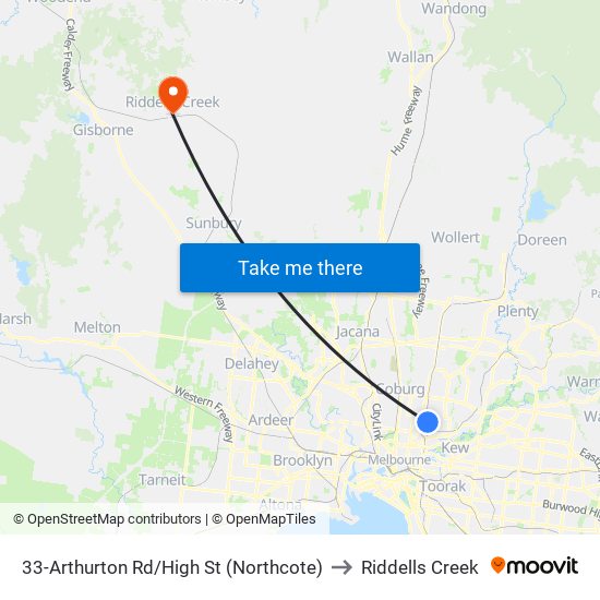 33-Arthurton Rd/High St (Northcote) to Riddells Creek map