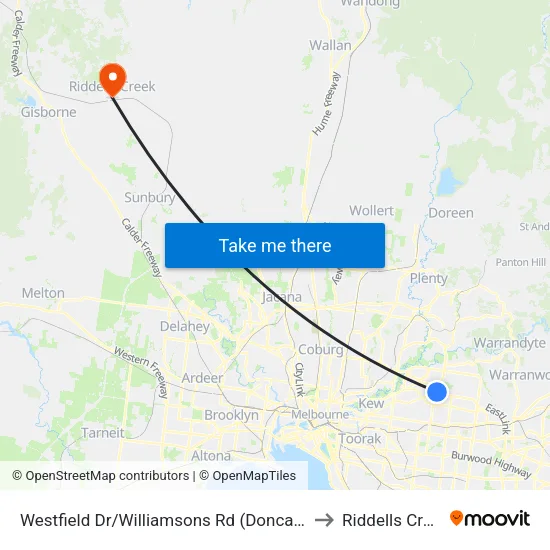 Westfield Dr/Williamsons Rd to Riddells Creek map