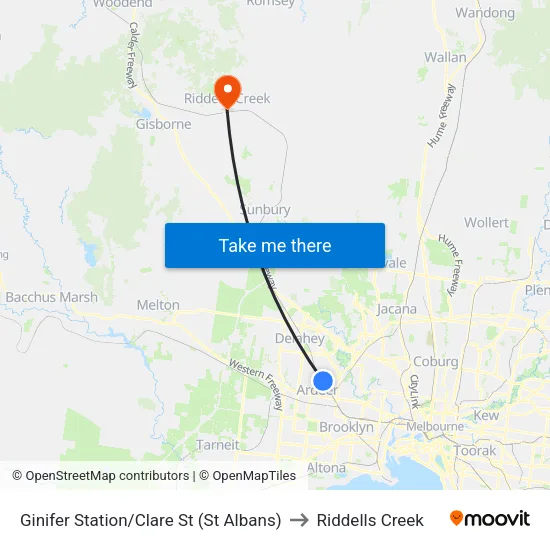 Ginifer Station/Clare St to Riddells Creek map