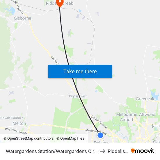 Watergardens Station/Watergardens Circuit Rd (Taylors Lakes) to Riddells Creek map