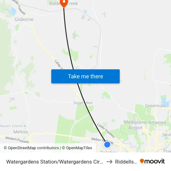 Watergardens Station/Watergardens Circuit Rd to Riddells Creek map