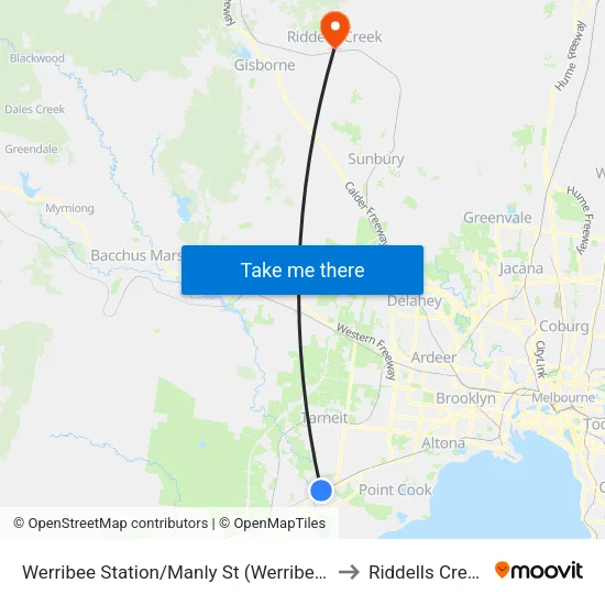 Werribee Station/Manly St to Riddells Creek map