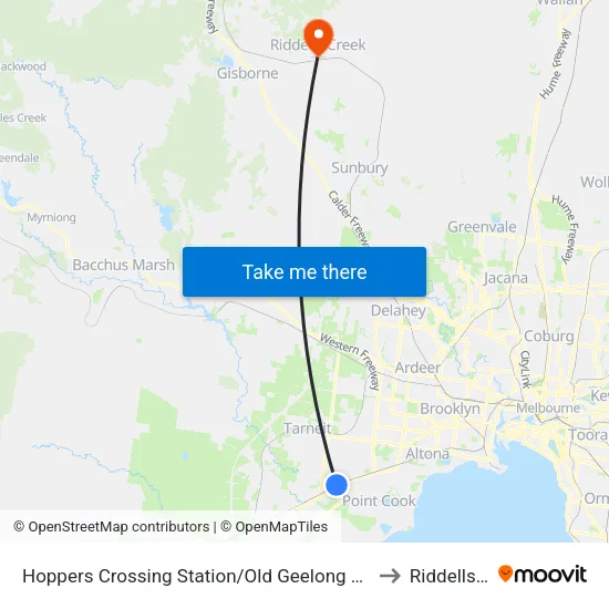 Hoppers Crossing Station/Old Geelong Rd to Riddells Creek map