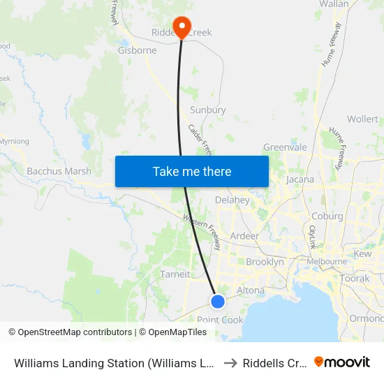 Williams Landing Station to Riddells Creek map