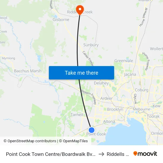 Point Cook Shopping Centre/Boardwalk Bvd to Riddells Creek map
