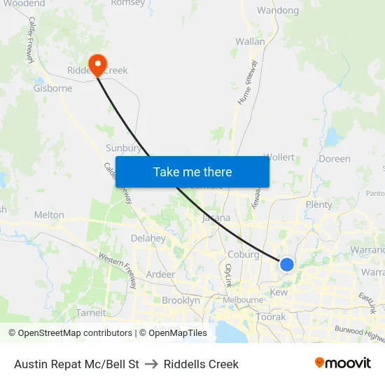 Austin Repat Mc/Bell St to Riddells Creek map