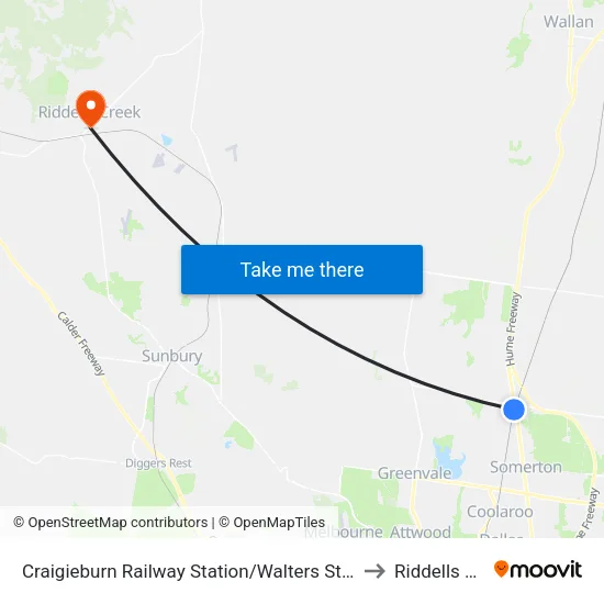 Craigieburn Station/Walters St to Riddells Creek map