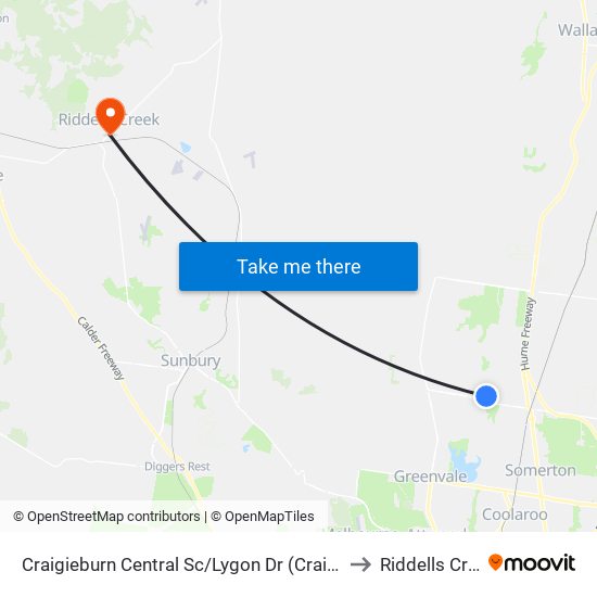 Craigieburn Central Sc/Lygon Dr (Craigieburn) to Riddells Creek map