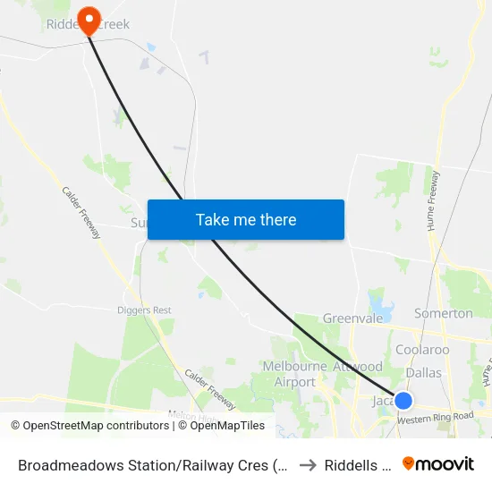 Broadmeadows Station/Railway Cres to Riddells Creek map