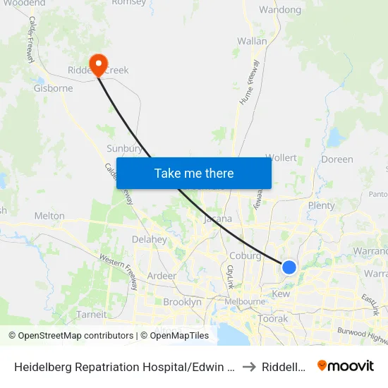 Heidelberg Repatriation Hospital/Edwin St to Riddells Creek map