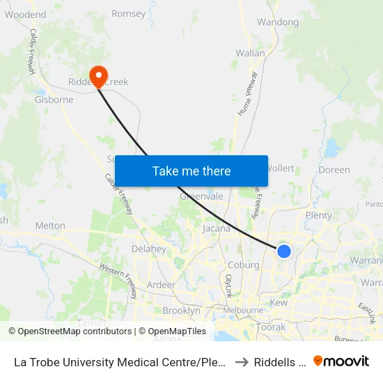 La Trobe University Medical Centre/Plenty Rd to Riddells Creek map