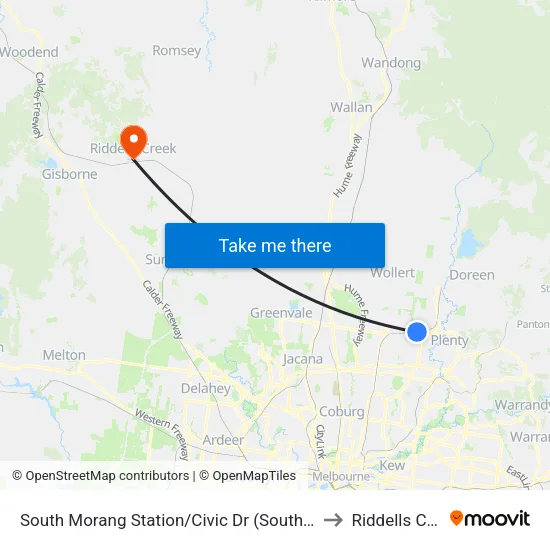 South Morang Station/Civic Dr to Riddells Creek map