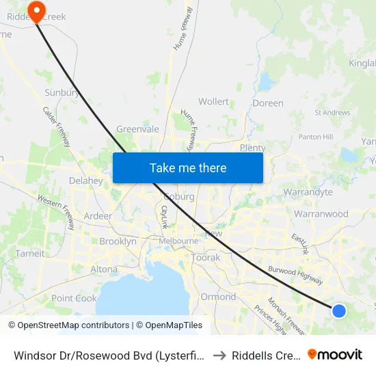 Windsor Dr/Rosewood Bvd to Riddells Creek map
