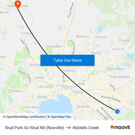 Stud Park Sc/Stud Rd (Rowville) to Riddells Creek map