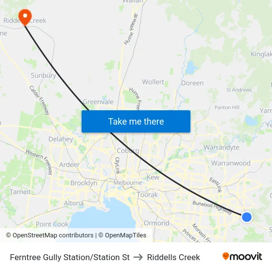 Ferntree Gully Station/Station St to Riddells Creek map