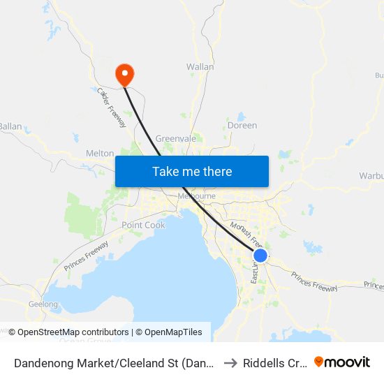 Dandenong Market/Cleeland St (Dandenong) to Riddells Creek map