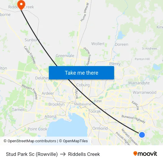 Stud Park Sc to Riddells Creek map