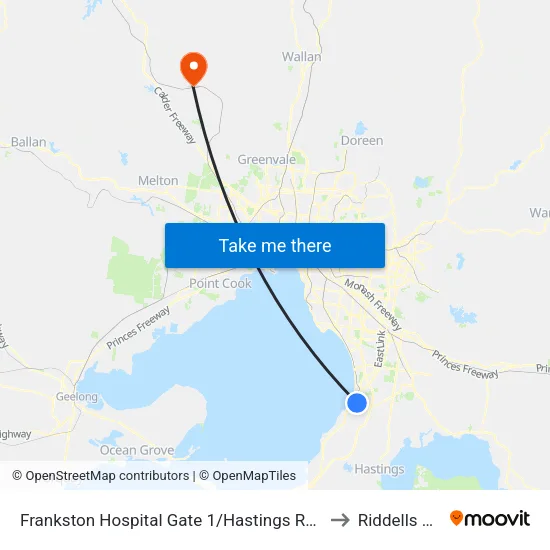Frankston Hospital Gate 1/Hastings Rd to Riddells Creek map