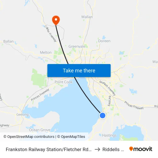 Frankston Railway Station/Fletcher Rd to Riddells Creek map