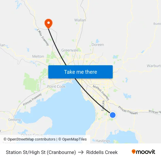 Station St/High St to Riddells Creek map