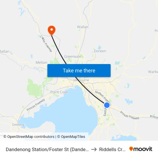 Dandenong Station/Foster St to Riddells Creek map