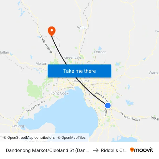Dandenong Market/Cleeland St to Riddells Creek map