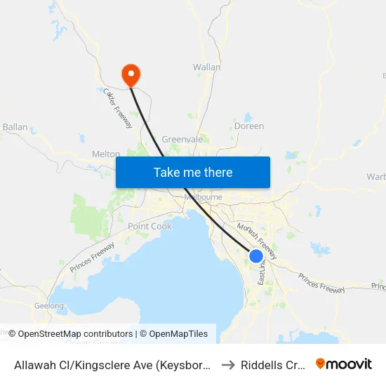 Allawah Cl/Kingsclere Ave to Riddells Creek map