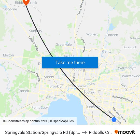 Springvale Station/Springvale Rd (Springvale) to Riddells Creek map