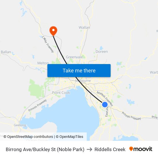 Birrong Ave/Buckley St (Noble Park) to Riddells Creek map