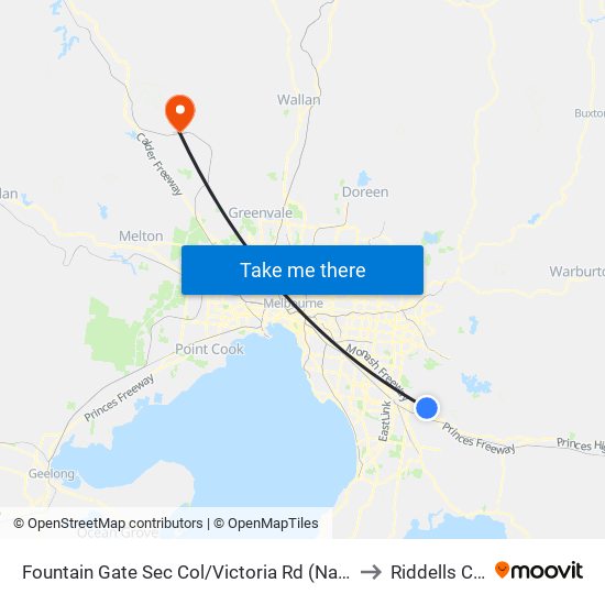 Fountain Gate Sec Col/Victoria Rd (Narre Warren) to Riddells Creek map